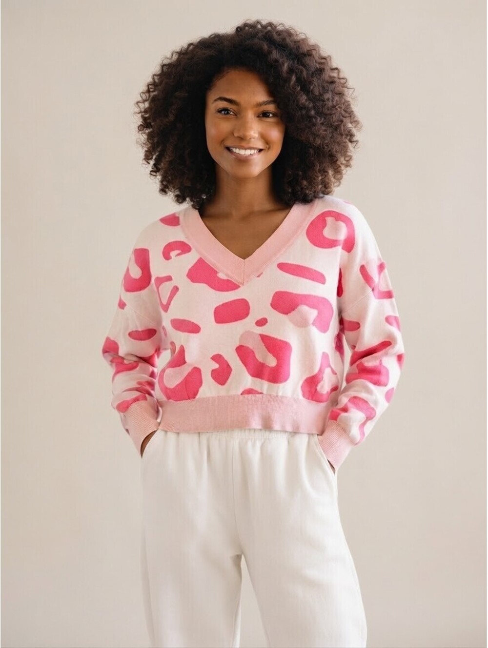 Whisper by Brodie Lycra Leopard Print Long Sleeve Knit Sweater Size XS